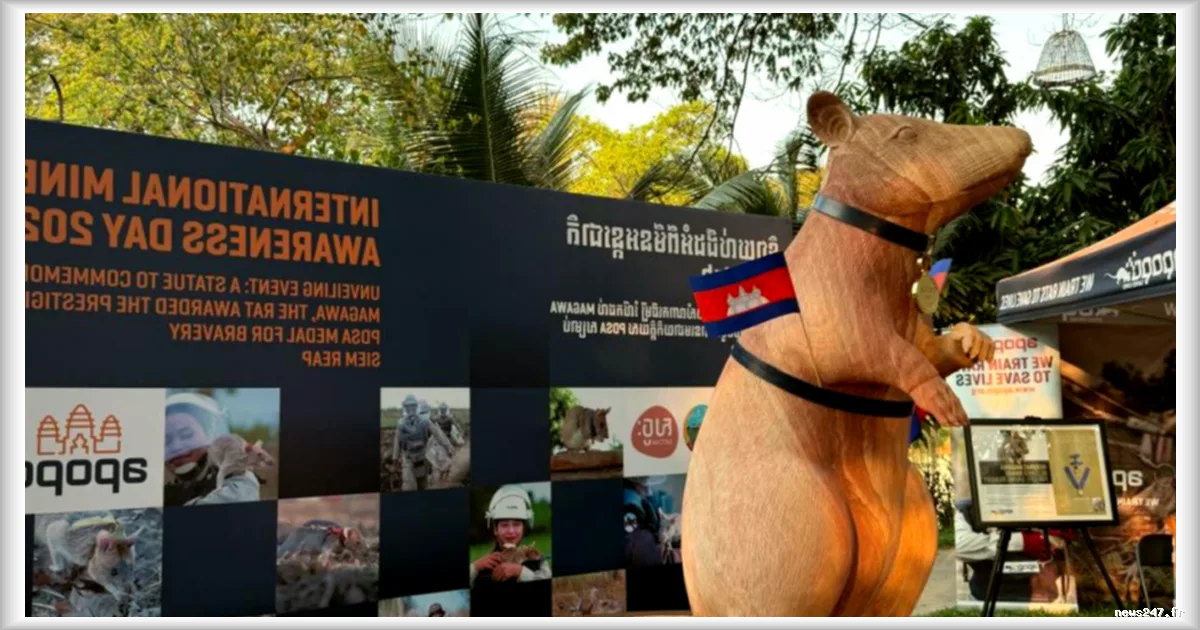 Au Cambodge, une statue en l'honneur de Magawa, le rat démineur
