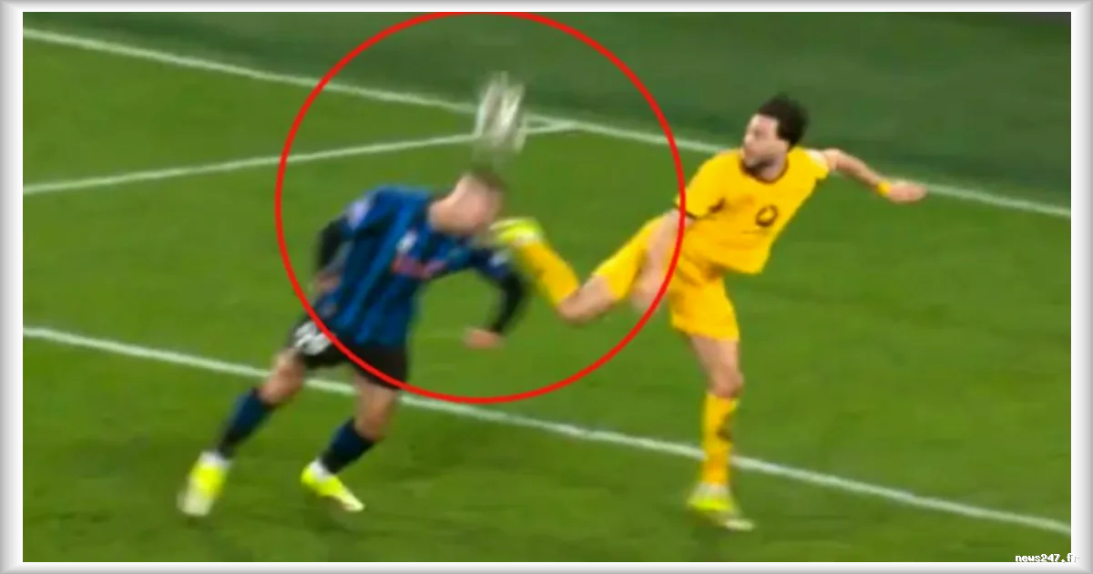 Ligue des champions : Le geste dangereux de Bensebaini qui ouvre le crâne de Krstovic lors du match entre l'Atalanta Bergame et le Borussia Dortmund