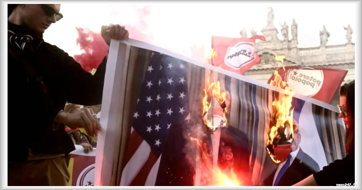 Manifestation à Rome : des manifestants brûlent des photos de Trump, Meloni et Netanyahou