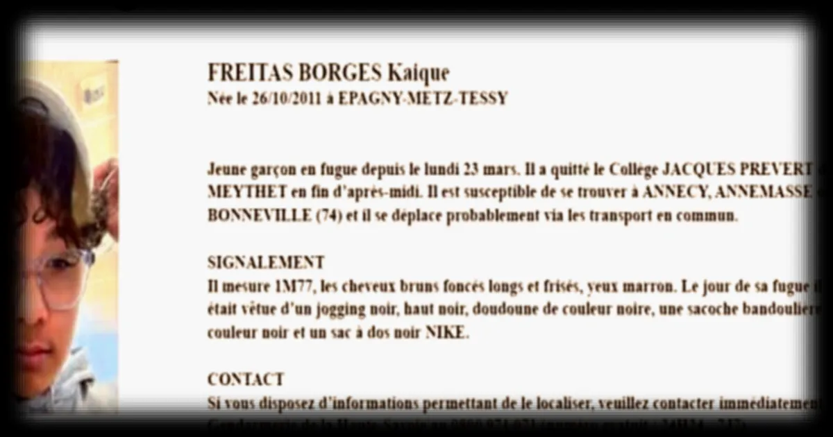 Adolescent de 14 ans porté disparu près d’Annecy : la gendarmerie lance un appel à témoins